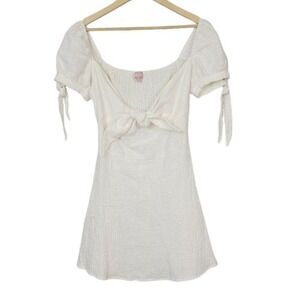 Le Rumi White Bow Mini‎ Dress Linen Blend S Coquette Milkmaid Cottagecore